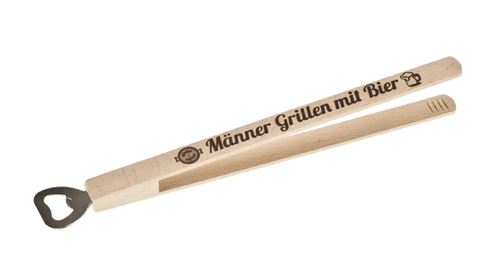 Grillzange aus Holz mit Flaschenöffner "Männer grillieren"