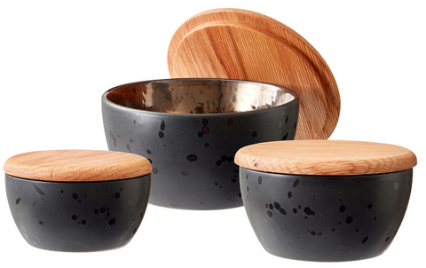 Bitz - Schale mit Holzdeckel - 3 Stück - Schwarz-Bronze