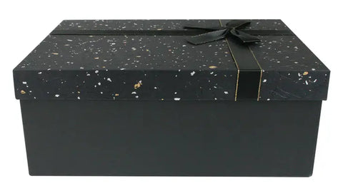 Schwarze Box, schwarz gold silber gesprenkelter Deckel mit schwarzer Schlaufe - Gross