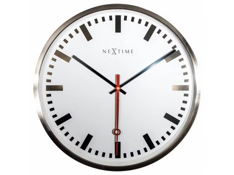NeXtime Wanduhr Super Station Stripe Ø 55 cm Weiss Analoge Wanduhr