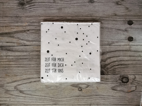 Papierservietten «Zeit für mich, Zeit für dich, Zeit für uns» weiss, gross