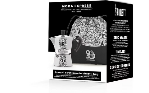 Bialetti Espressokocher Moka Express Anniversary 3 Tassen, Silber